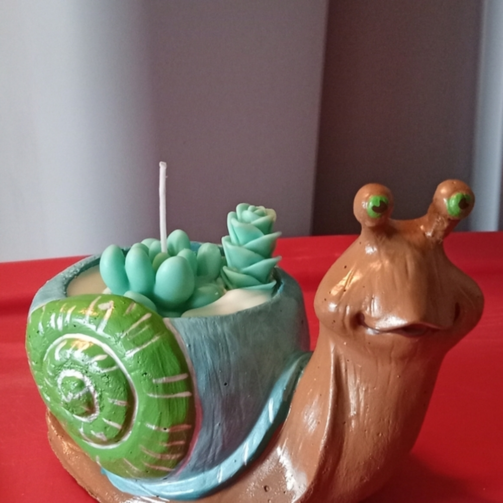 Handmade Concrete Snail Candle Holder with Succulents